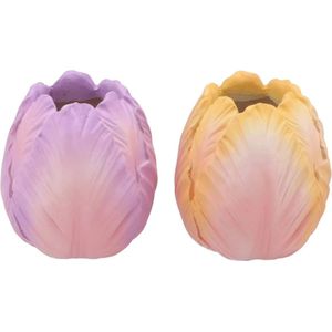 Cactula set van 2 vaasjes in tulpen bloem kop in 2 kleuren - Pastel Lila en Lichtroze - 12 x 16 CM Small