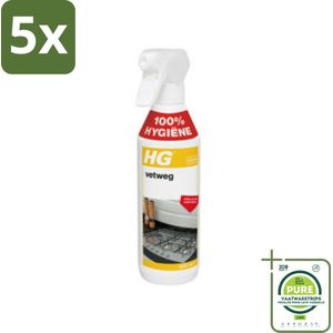 5 x HG Vetweg 500 ml - Grootverpakking - Keukenreiniger - Vetverwijderaar - Vetvlekken - Roestvrijstaal Reiniger - Gegalvaniseerd Staal Reiniger