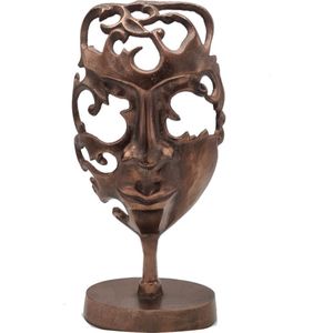 Deco4yourhome® - Masker op Standaard - Metaal - Antiek Koper - 37cm - Vintage Copper