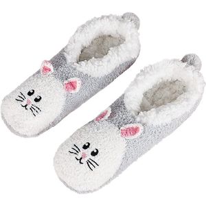 Unisex antislip pantoffels, koraalfleece binnensokken, zachte en schattige pantoffels voor thuis, warme en verdikte antislip fleece pantoffels voor de winter, maten 35-41 - lichtgrijs