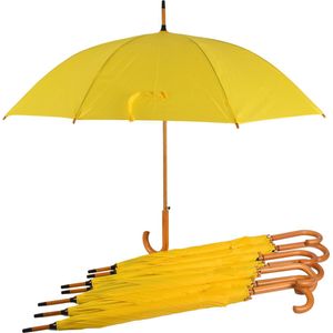 Set van 8 Gele Automatische Paraplu's | Waterdicht & Windproof | 102cm Diameter | Met Houten Handvat – Stevig Frame
