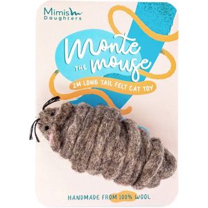 Mimis Daughters Monte De Muis - Kattenspeelgoed - 100% Viltwol - 2 Meter lange staart - 10 cm - Grijs