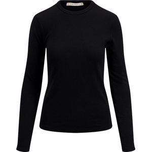 Zusss Basic Rib Ronde Hals Top Met Stretch Zwart