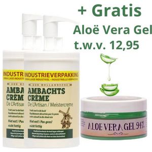2 x Ambachtscrème huidcreme 1000ml, Gratis Aloe vera Gel 100ml t.w.v. 12,95
