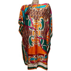 Kaftan -Tuniek - Jurk - Satijn van Viscose - Zijde Onesize 38-48 oranje