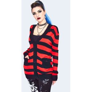 Jawbreaker - Red Striped Oversized Lange cardigan - L - Rood