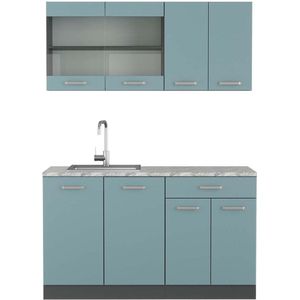 Vicco R-Line Eenpersoonskeuken – 140 cm , WB Marmer Blauw-grijs/antraciet , WB Marmer