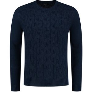 GENTS - Kabeltrui ronde hals - Wol - Blauw - Maat XXL/XXL