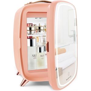 Skincare Beauty Fridge – Mini Koelkast – Minibar – 6 Liter – Slaapkamer – Stijlvol – Met LED Spiegel – Flamingo