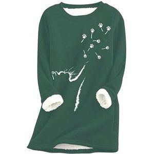 Dames Wintertrui Fleece Ronde Hals met Kattenpatroon