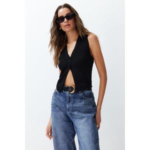 Trendyol Zwarte Premium Garen/Speciale Garen Crop Top Gebreid Vest Twoss24Bz00258