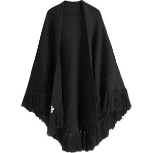 Emilie Scarves - Omslagdoek - Zwart - Extra Grote Gebreide Poncho met Franjes