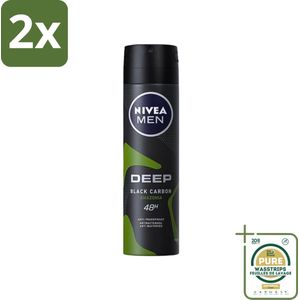 Nivea - Men - Deodorant - Spray - Deep Black Carbon Amazonia - 150 ml - Voordeelverpakking - 2 stuks - NIVEA MEN - Deodorant spray