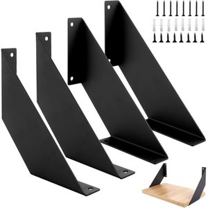 LDHHYH Pack of 4 Shelf Holders, Shelf Bracket, Heavy Duty 15 cm, Wall Mount, Black, Heavy Duty Metal for Corner, Pack of 4