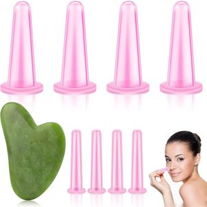 Facial Cupping Set & Gua Sha Facial Tool,Silicone Cupping Set & Rose Quartz Gua Sha Stone,Face Cupping Therapy Set for Natural Skin Care
