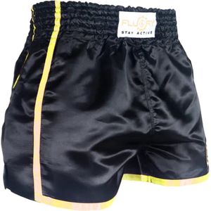 Fluory Kickboks Broek Muay Thai Short Zwart Geel MTSF37 - XS