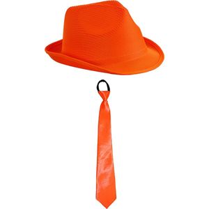 Toppers - Carnaval verkleed set - hoedje en stropdas - oranje - volwassenen