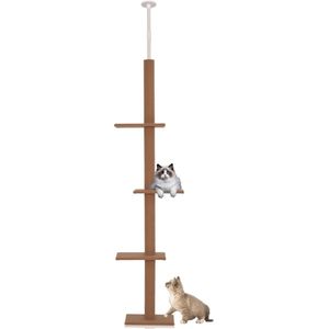 Krabpaal in hoogte verstelbaar - Kattenkrabpaal - Krabpaal voor katten - Kattenspeeltjes - Katten - Bruin - 43L x 27B x 228-260H cm