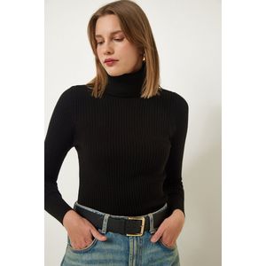 Happinessistanbul Lila Geribbelde Lycra Damessweater Met Coltrui Dd01007