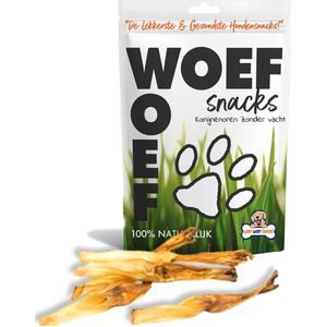 Woef Woef Snacks Hondensnacks Konijnenoren zonder haar - 0.50 KG - Kauwsnacks - Gedroogd vlees - Konijn - vanaf 3 maanden - Geen toevoegingen