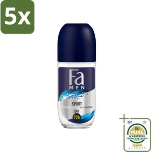 5 x Fa Men - Sport - Deodorant Roller - Citrus Green - 50 ml - Grootverpakking - Sport Deodorant - Citroen Geur - Mannelijke Deodorant - Frisse Geur - Huidvriendelijk