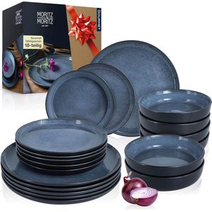 Moritz & Moritz VIDA - Serviesset - Zwart-Blauw - 18-delig - 6 Personen - Keramiek - Vaatwasser- en Magnetronbestendig