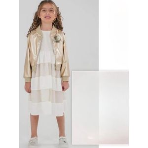 luxe feestjurk met fake leren jas -gouden jasje-moderne jurk -galajurk-vintage jurk-bruiloft-fotoshoot-crème champagne goudkleur - polyester- 4 jaar maat 104
