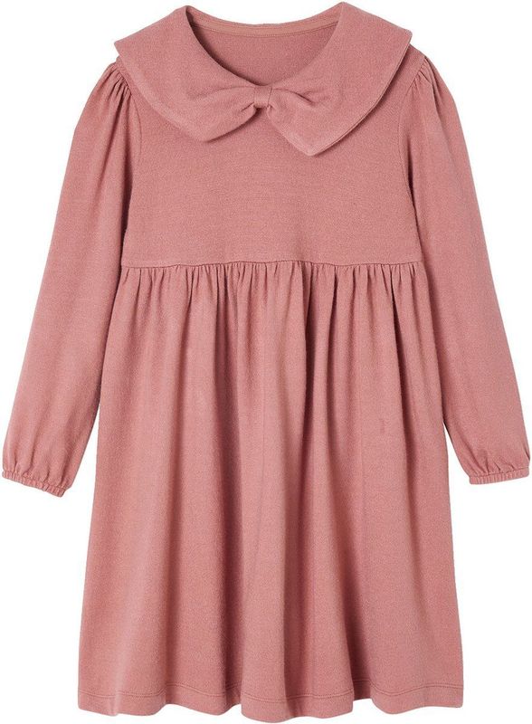 Jurk - Rouge - Gebreide Tricot - Meisjes - Lange Mouwen - Grote Fantasie Kraag