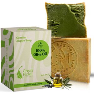 Green Fadel - Aleppo Zeep - 100% Olijfolie - 200g - Handgemaakt - Natuurlijke Zeep