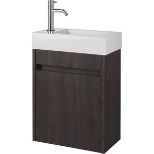 Saqu Florence Toiletmeubel - 40x22x59 cm - Voorgemonteerd - in Bruin met Fontein en Kraan Links - Fonteinmeubel - WC Kastje - WC Meubel