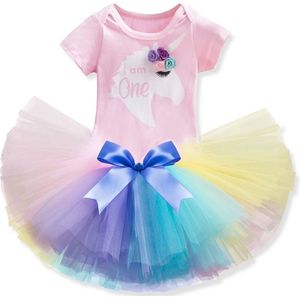 3 in 1 set Cakesmash outfit meisje - First Birthday roze Unicorn outfit - Eerste verjaardag Eenhorn Jurk set - I am one - Babykleding - Leuke cadeau 1 jaar - Photoshoot Eenhorn jurk set - Roze korte mouw Unicorn