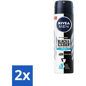 NIVEA Men Deodorant Spray Invisible for Black & White Fresh 150 ml - Voordeelverpakking - 2 stuks