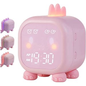 DW4Trading Slaaptrainer Dinosaurus Kinderwekker Draadloos - Nachtlampje Wake-Up Light - Roze