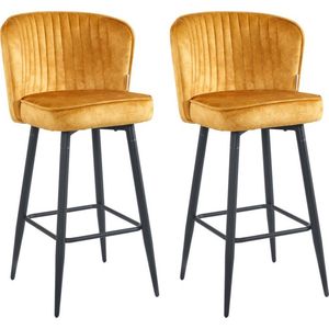 Colenis® - Barry Barkruk - Barstoel - Set Van 2 - Okergeel - Velvet - Fluweel - Design - Industrieel - Barkrukken