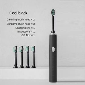 Oplaadbare Sonic elektrische tandenborstel voor volwassenen, mannen en vrouwen met zachte, medium borstelharen - zwart, 4 koppen