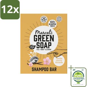 Marcel's Green Soap - Shampoobar - Vanilla & Cherry Blossom - Versterkt & verzorgt - 90 gr - Voordeelverpakking - 12 stuks - Plasticvrije shampoo - Shampoo bar