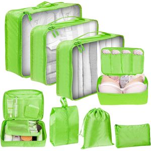 Koffer-organizerset, 8-delig, Packing Cubes, set voor koffer, waterdichte koffer, organizer, kleine reisorganizer (groen)