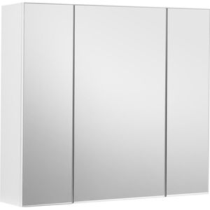 Spiegelkast Badkamer - Badkamerkast - Badkamermeubel - Wandkast - Verstelbare planken - 3 deuren - 60 x 15 x 55 cm - MDF - Wit