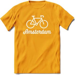Amsterdam Fiets Stad T-Shirt | Souvenirs Holland Kleding | Dames / Heren / Unisex Koningsdag shirt | Grappig Nederland Fiets Land Cadeau | - Geel - XXL