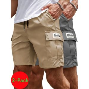 Bovista Korte Broek Heren - Cargobroek - Spijkerbroek - met Zakken - Volwassenen - Jongens - Shorts - 2 Pcs - Khaki + Donkergrijs - Maat M