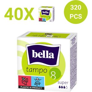 Bella Tampo Super (8 stuks per verpakking) , pak van 40, Tampons, zonder applicator, veilig touwtje, Voordeelverpakking - 320 stucks