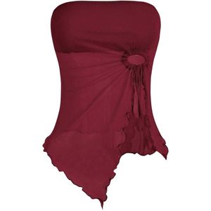 Mesh Crop Top Dames zonder Mouwen Zomer Top met Split en Golfzoom