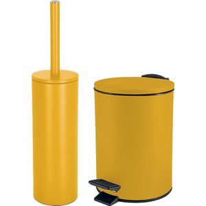 Spirella Badkamer/toilet accessoires set - WC-borstel en pedaalemmer 3L - metaal - saffraan geel