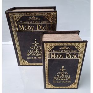 Denza- Opberg box Moby Dick BK35S2500 boekendoos - opbergdoos - decoratie - vintage - deco - decoratieve boeken - doos boek - kasboek - dozen - kluizen boek - kist - decoratief - kapitein Achab van de walvisvaarder Pequod - walvis