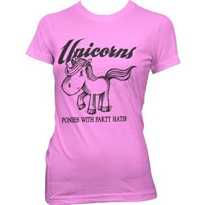 Hybris Unicorns Ponies With Party Hats Girly T-Shirt Damen Pink-L
