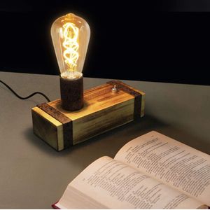 Vintage Houten Tafellamp - Retro Houten Tafellamp - E27 - Bureaulamp - Sfeerlamp - Nachtlampje