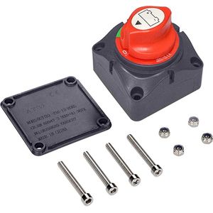 Batterijstroomonderbreker - Hoofdstroomschakelaar - 12V 24V 48V - Geschikt voor boten, campers, ATV's, autobatterijschakelaars - Met robuust waterdicht uitschakelapparaat - Rood