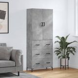 The Living Store Hoge Kast - Betongrijs - Dressoir en Opzetkast - 69.5 x 34 x 180 cm - Duurzaam Materiaal