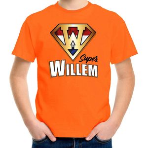 Super Willem t-shirt - oranje - kinderen - Koningsdag / EK/WK outfit / kleding 122/128
