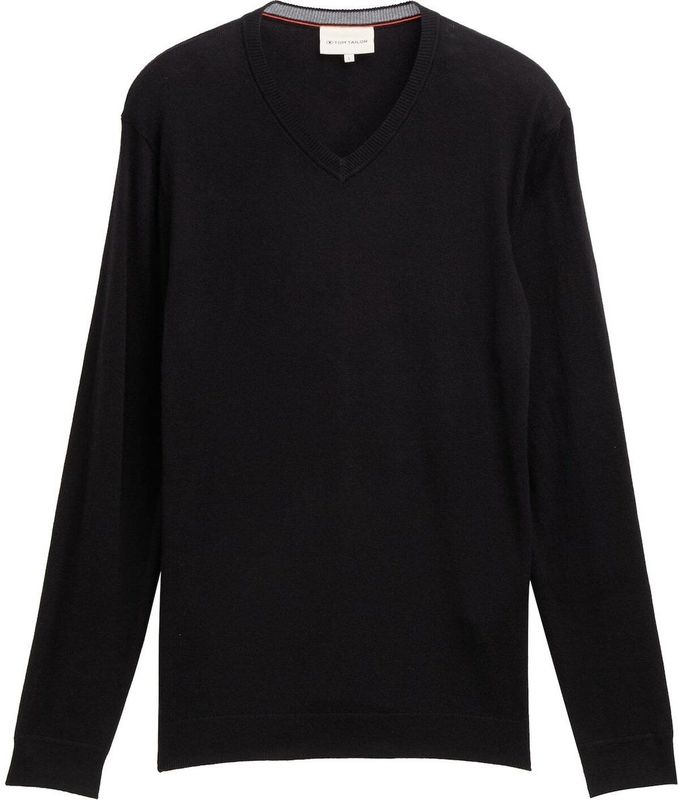 TOM TAILOR - Trui - Zwart - Recht Model - V-hals - Lange Mouw